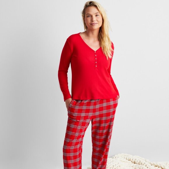 State of Day Women's Long-Sleeve Ribbed Henley Sleep Top Xs-3X - Picture 1 of 6